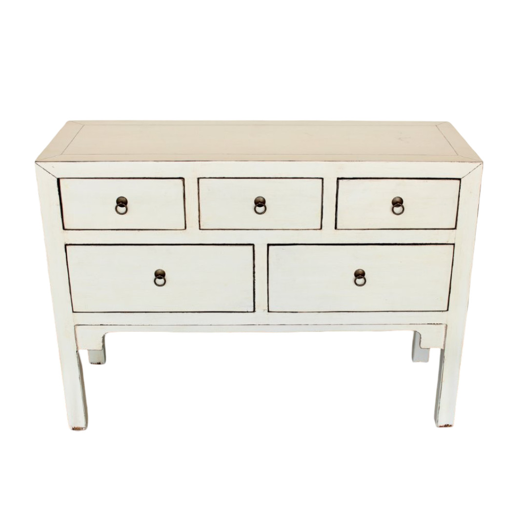 FURN344 WHITE 5 DRAWER BUFFET 82X114X41CM WHITE 5 DRAWER BUFFET