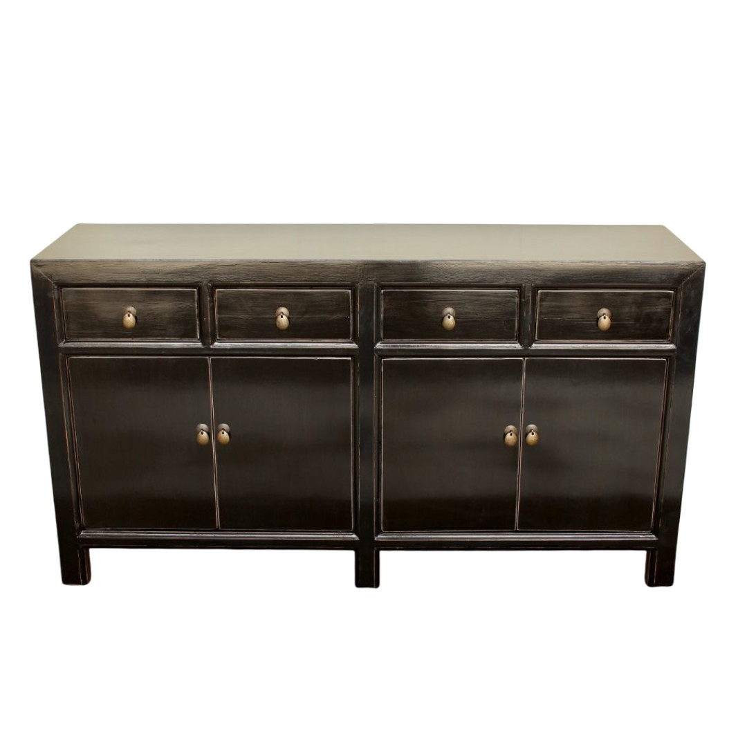 FURN370 BLACK 4 DOOR 4 DRAWER BUFFET CUPBOARD 83X150X40CM R13998 BLACK 4 DOOR 4 DRAWER BUFFET CUPBOARD