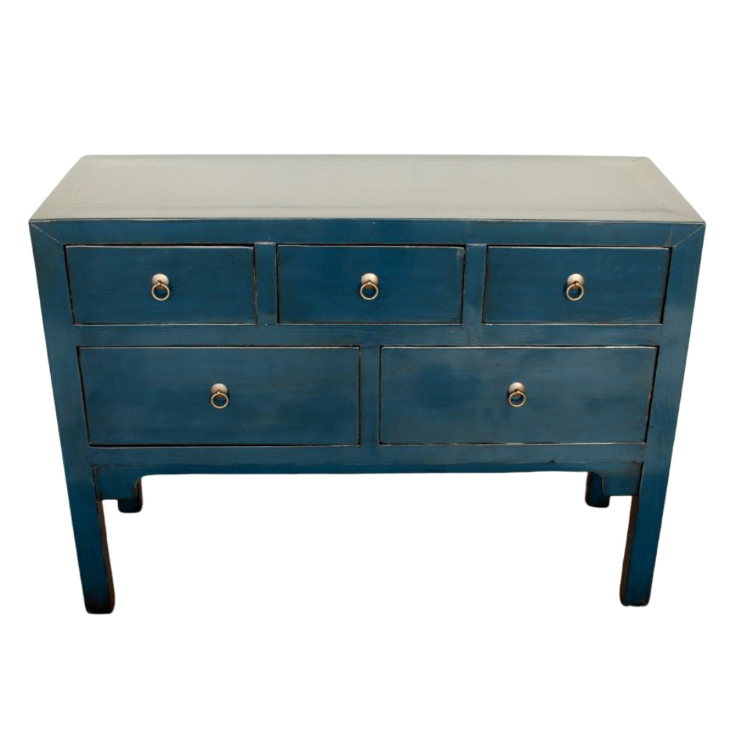 FURN377 NAVY BLUE 5 DRAWER BUFFET 82X114X41CM NAVY BLUE 5 DRAWER BUFFET