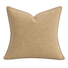 Lino Dijon with piping in straw pinstrip cushion cover